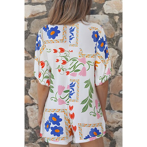 Pocketed Printed Half Sleeve Romper - Picture 2 of 11